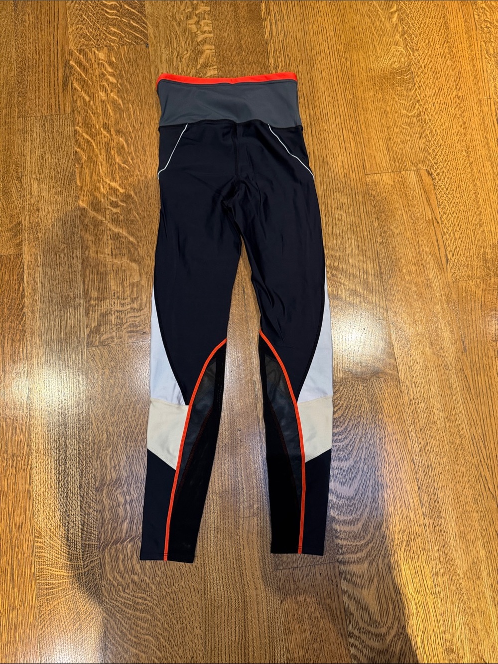 P.E Nation Colorblock Leggings XS Black Gray Orange Mesh Athletic Activewear - Picture 5 of 9